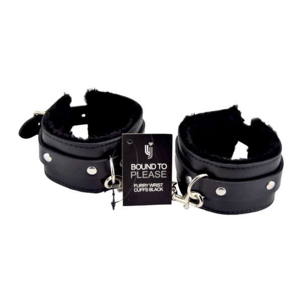 Bound to Please Furry Plush Wrist Cuffs Black - Image 3