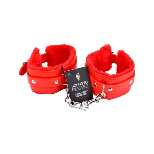 Bound to Please Furry Plush Wrist Cuffs Red - Image 4