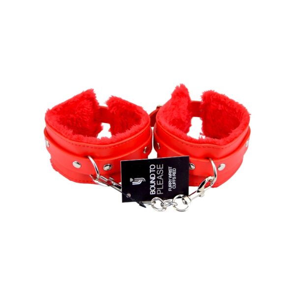 Bound to Please Furry Plush Wrist Cuffs Red - Image 5