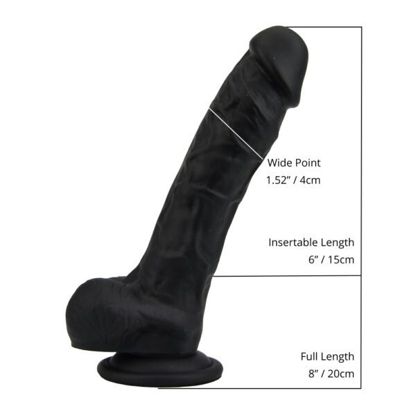 Loving Joy 8 Inch Realistic Silicone Dildo with Suction Cup and Balls Black - Image 6