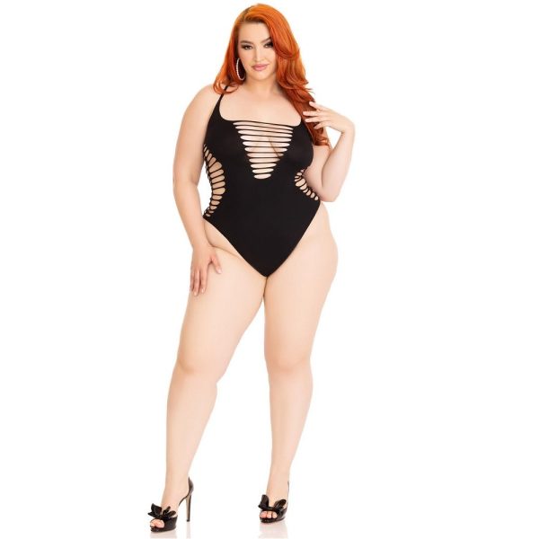 Leg Avenue Shredded Thong Bodysuit Black Plus Size - Image 3