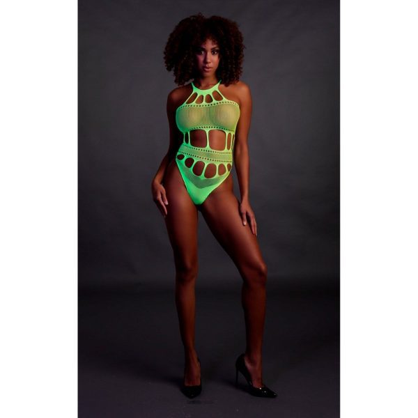 Cut Out Thong Bodysuit Neon Green One Size - Image 3