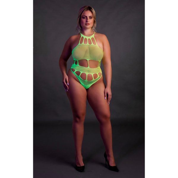 Cut Out Thong Bodysuit Neon Green Plus Size - Image 5