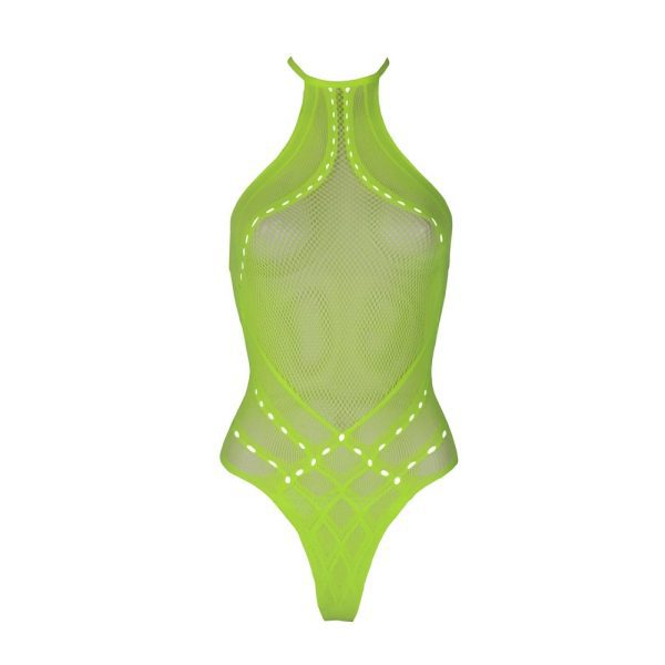 Halter Tie Neck Bodysuit Neon Green One Size - Image 7