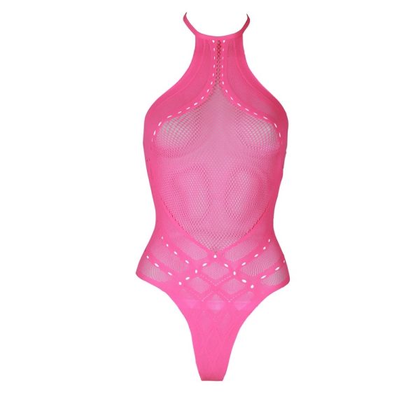 Halter Tie Neck Bodysuit Neon Pink One Size - Image 8