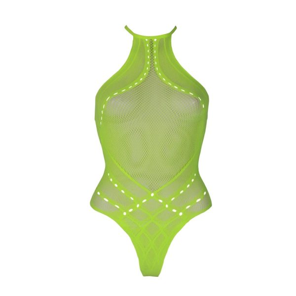 Halter Tie Neck Bodysuit Neon Green Plus Size - Image 7