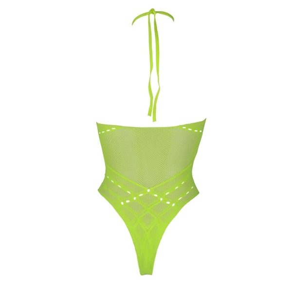 Halter Tie Neck Bodysuit Neon Green Plus Size - Image 8