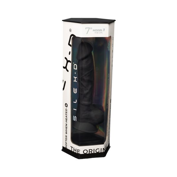 SilexD 7 inch Realistic Silicone Dual Density Dildo with Suction Cup and balls Black - Image 7