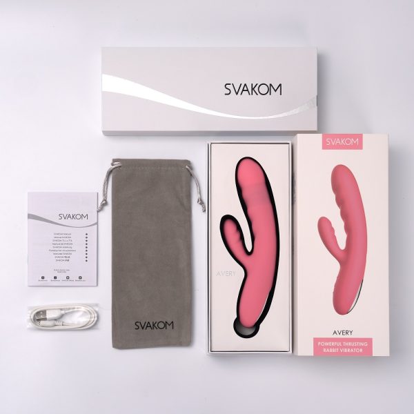 Svakom Avery Thrusting Vibrator with Clitoral Stimulator Pink - Image 10