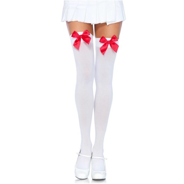 Leg Avenue Nylon Thigh Highs with Bow - Image 3