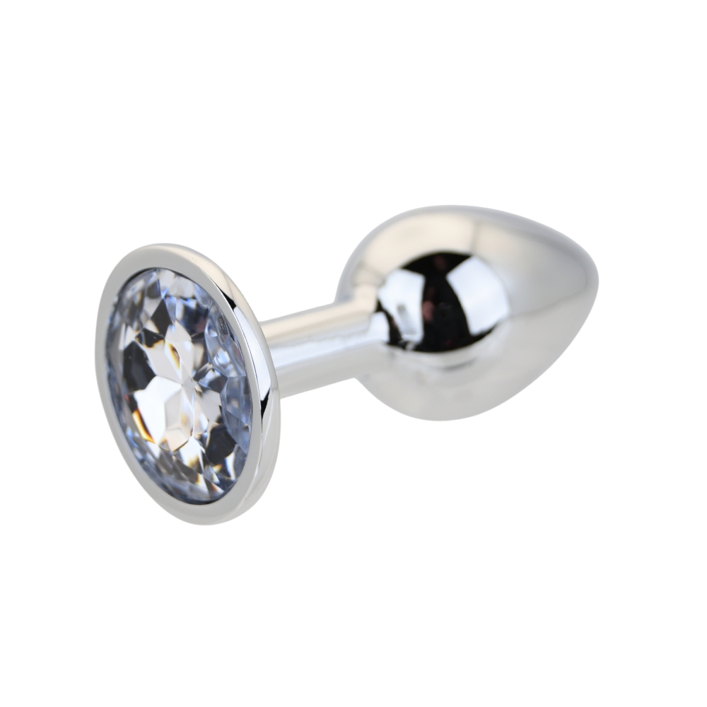 Toosh Silver Metal Butt Plug Small Clear Stone - Image 4