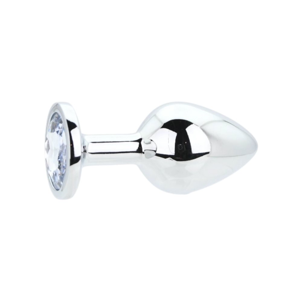 Toosh Silver Metal Butt Plug Medium Clear Stone - Image 4