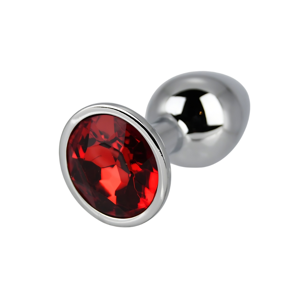 Toosh Silver Metal Butt Plug Small Red Stone - Image 4