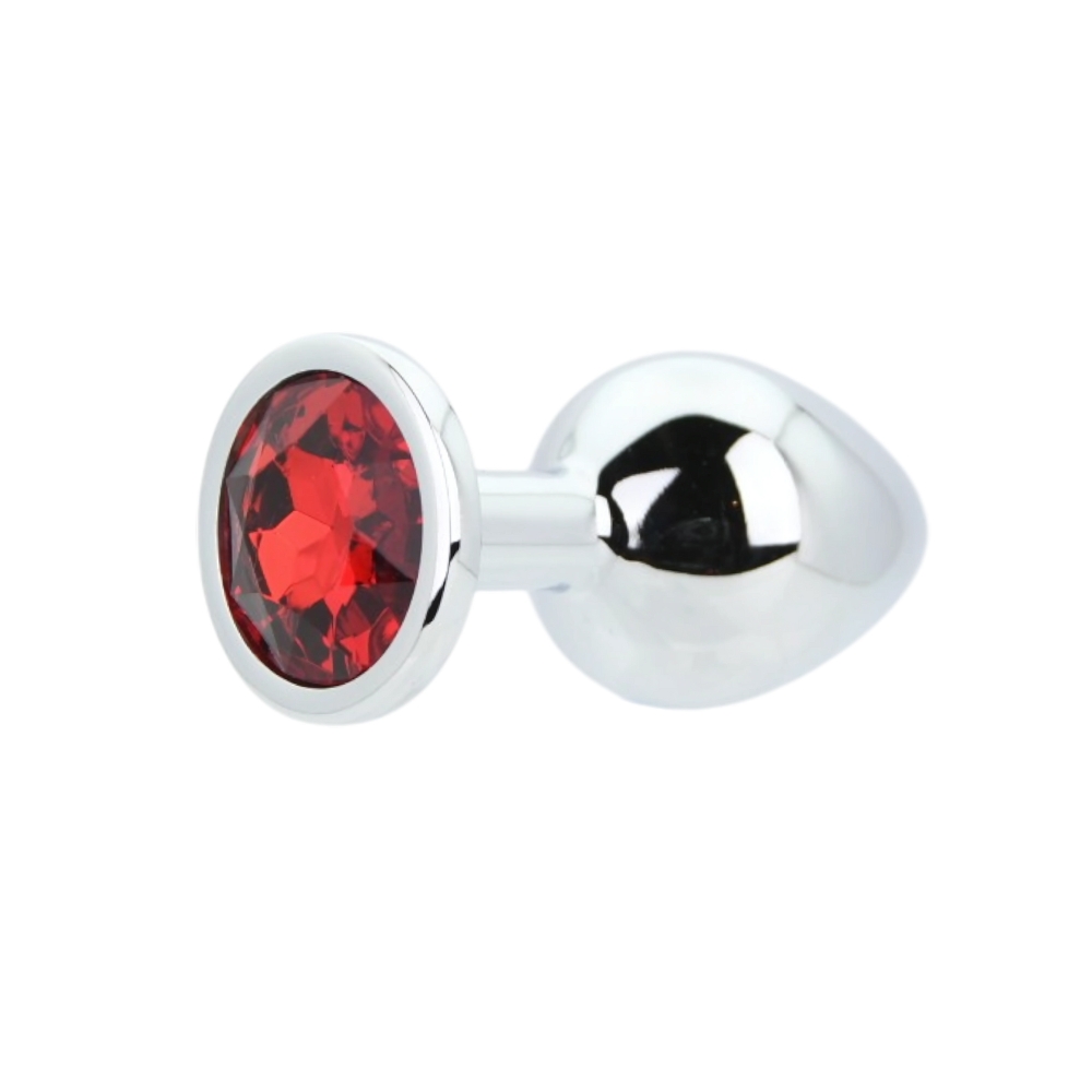 Toosh Silver Metal Butt Plug Medium Red Stone - Image 3