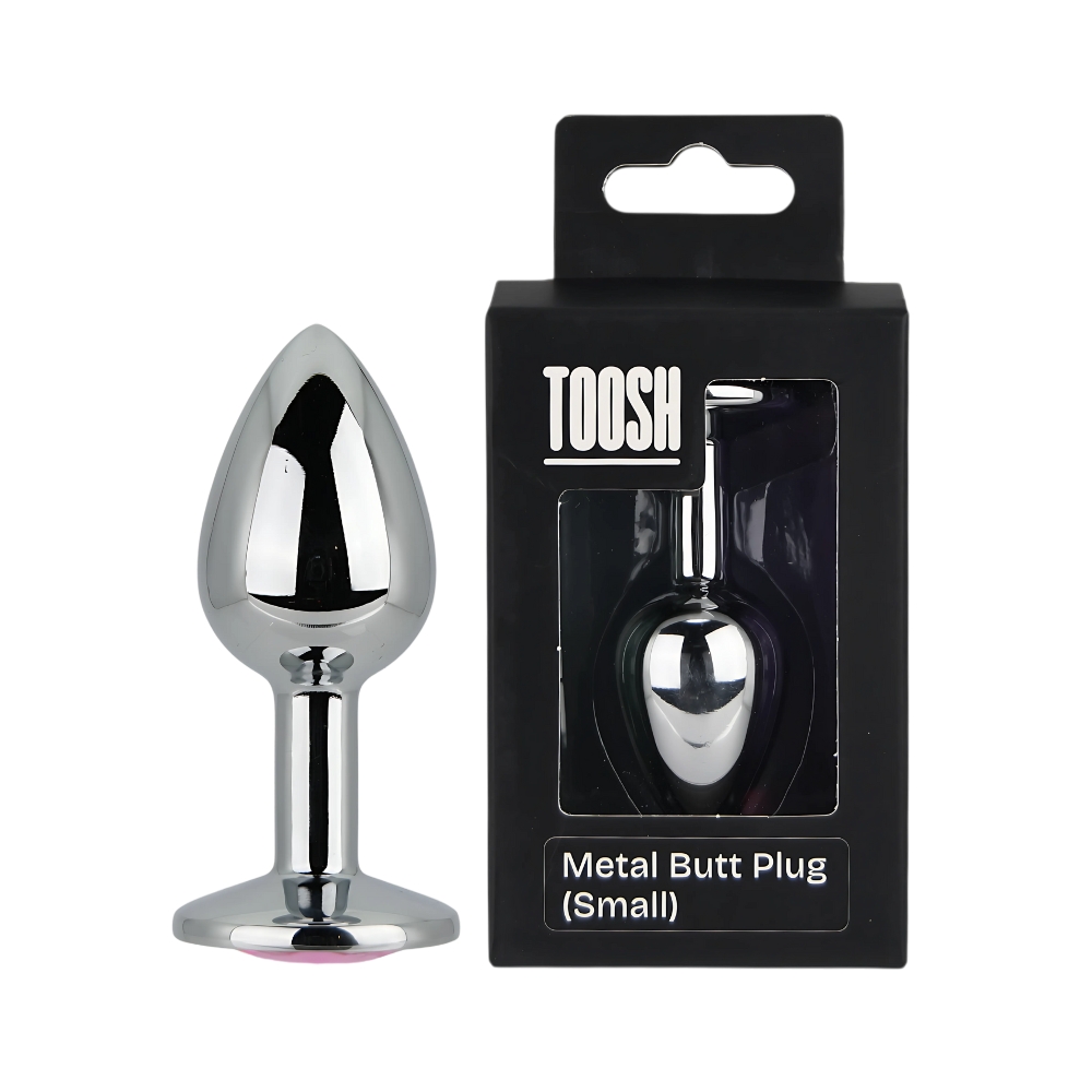 Toosh Silver Metal Butt Plug Small Pink Stone - Image 12