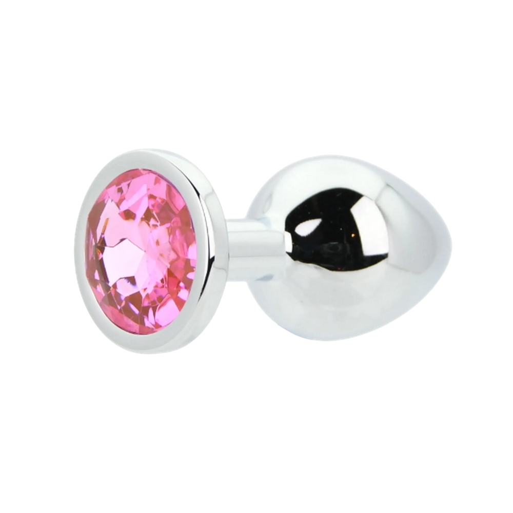 Toosh Silver Metal Butt Plug Medium Pink Stone - Image 5