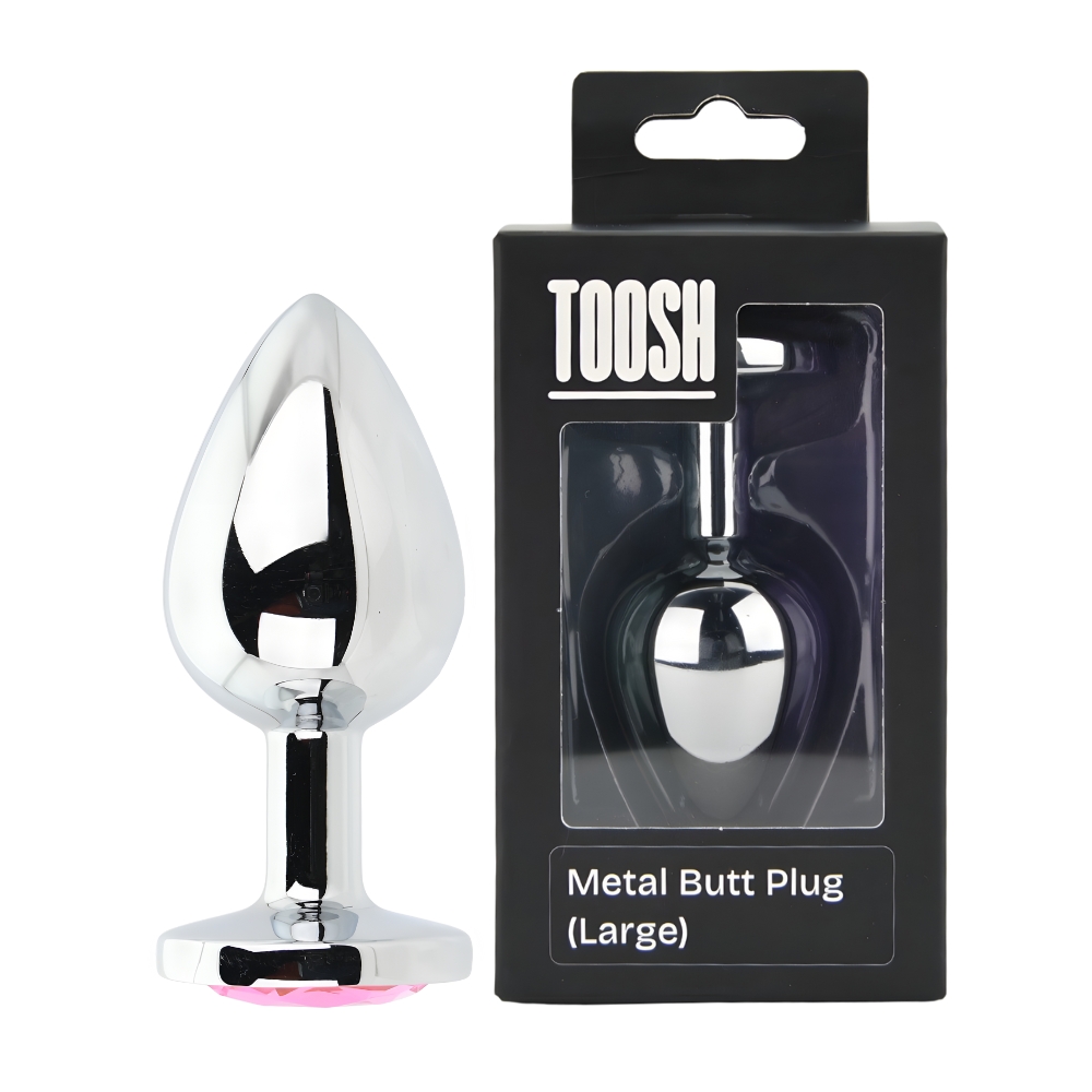 Toosh Silver Metal Butt Plug Large Pink Stone - Image 11