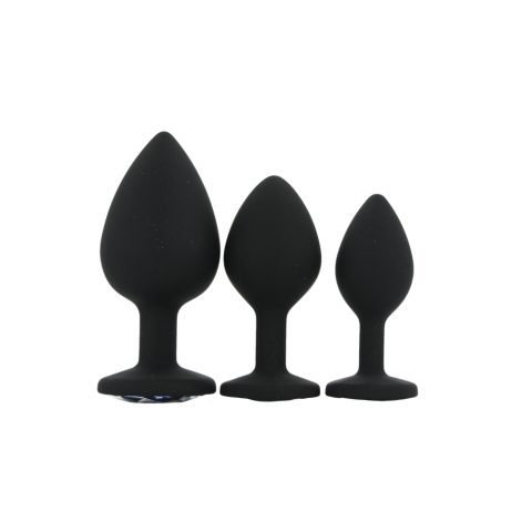 Toosh Silicone Butt Plug Black Set of 3 Clear Stone